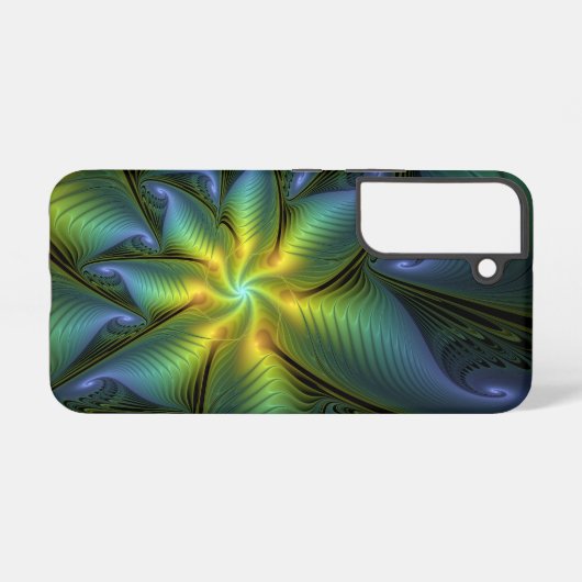 抽象芸術星、光沢のある青の緑の黄金のフラクタル・アート SAMSUNG GALAXYケース (裏面横)