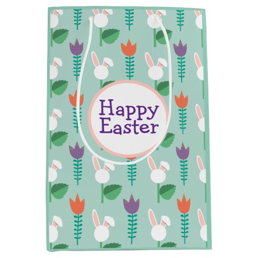 抽象芸術春の花イースター ミディアムペーパーバッグ (正面)