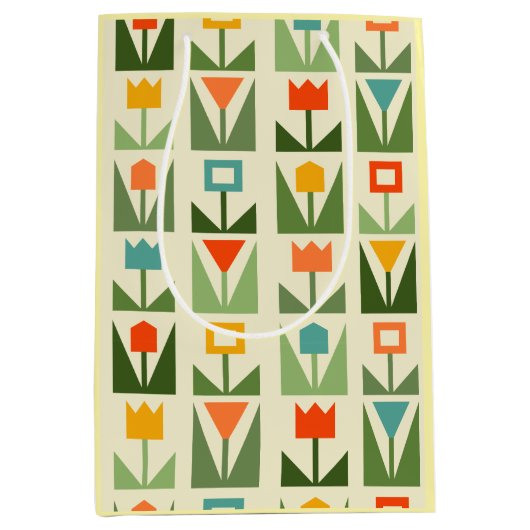 抽象芸術春の花 ミディアムペーパーバッグ (正面)