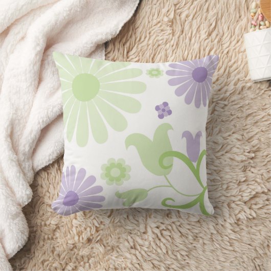 抽象芸術春グリーンラベンダーファンキー花模様 クッション (ブランケット)