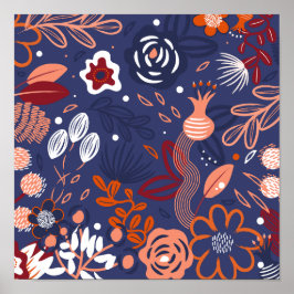 抽象芸術春パープルフローラルパターン ポスター