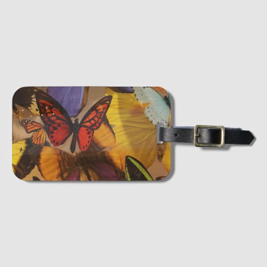 抽象芸術春紫オレンジブルゴーニュ蝶 ラゲッジタグ (正面横)