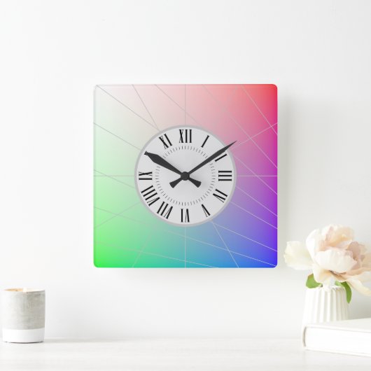 抽象芸術時間の数字、分マーカー虹のアート スクエア壁時計 (ホーム)