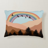 抽象芸術景観森林樹木虹&鳥 アクセントクッション (裏面)