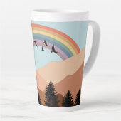 抽象芸術景観森林樹木虹&鳥 カフェラテマグ (右アングル)