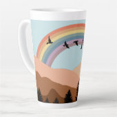 抽象芸術景観森林樹木虹&鳥 カフェラテマグ (左アングル)