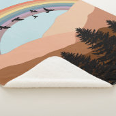 抽象芸術景観森林樹木虹&鳥 シェルパブランケット (3/4)