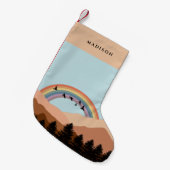 抽象芸術景観森林樹木虹&鳥 スモールクリスマスストッキング (正面 (吊り時))