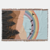 抽象芸術景観森林樹木虹&鳥 スローブランケット (正面)