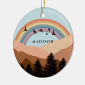 抽象芸術景観森林樹木虹&鳥 セラミックオーナメント (左)