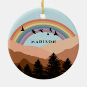 抽象芸術景観森林樹木虹&鳥 セラミックオーナメント (裏面)