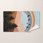 抽象芸術景観森林樹木虹&鳥 バスタオルセット (ハンドタオル)