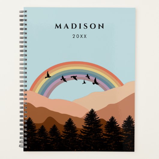 抽象芸術景観森林樹木虹&鳥 プランナー手帳 (正面)