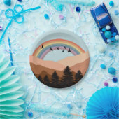 抽象芸術景観森林樹木虹&鳥 ペーパープレート (パーティー)