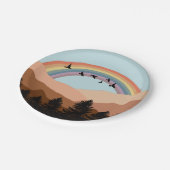 抽象芸術景観森林樹木虹&鳥 ペーパープレート (アングル)