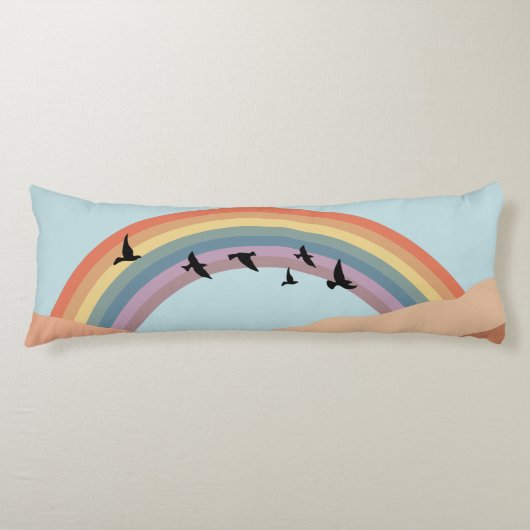 抽象芸術景観森林樹木虹&鳥 ボディピロー (正面)