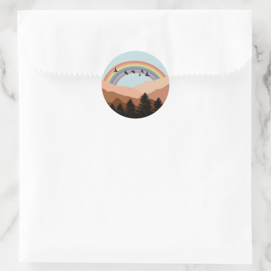 抽象芸術景観森林樹木虹&鳥 ラウンドシール (バッグ)