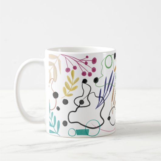 抽象芸術曲線、種子の花葉と コーヒーマグカップ (左)