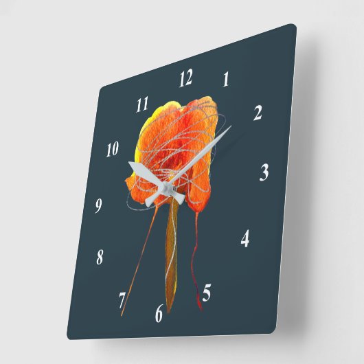 抽象芸術書きフローラの花モダン道 スクエア壁時計 (傾斜)
