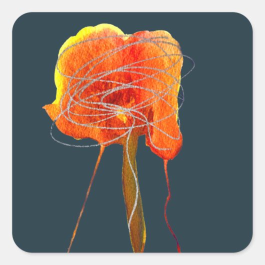 抽象芸術書き込みフローラの花モダン芸術 スクエアシール (正面)