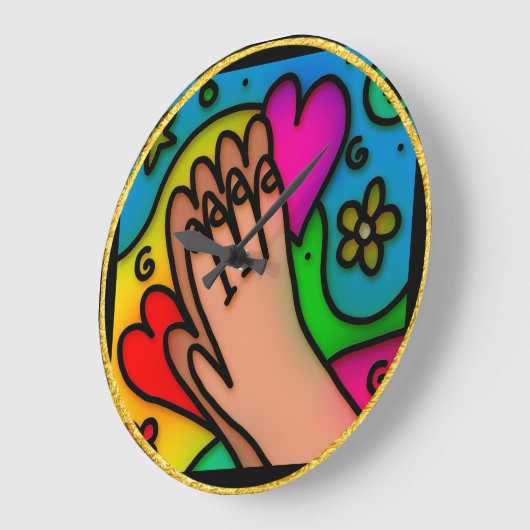 抽象芸術有祈色カラフルイエスの手 ラージ壁時計 (傾斜)