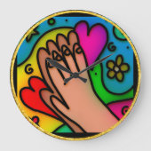 抽象芸術有祈色カラフルイエスの手 ラージ壁時計 (正面)