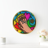 抽象芸術有祈色カラフルイエスの手 ラージ壁時計 (ホーム)