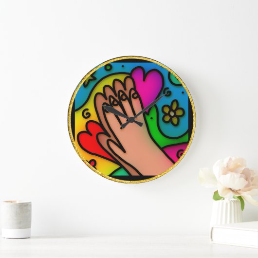 抽象芸術有祈色カラフルイエスの手 ラージ壁時計 (ホーム)