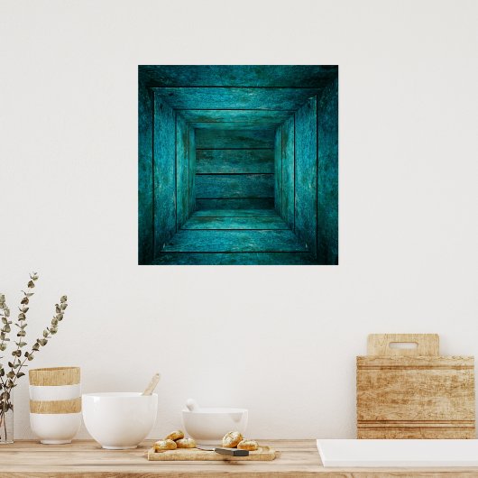 抽象芸術木製立方体 ポスター (キッチン)