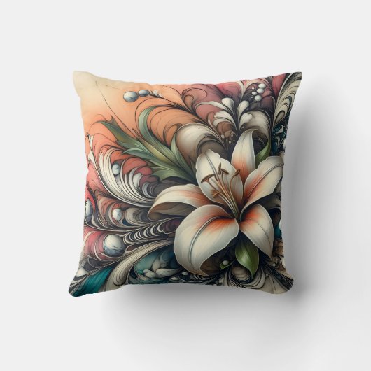 抽象芸術柄のユリカラフル花デザイン クッション (裏面)