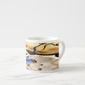 抽象芸術柄ブルー、タン、ブラックのエスプレッソカップ エスプレッソカップ (正面右)