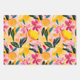 抽象芸術柑橘類およびフローラ装飾紙セット ラッピングペーパーシート