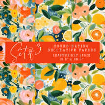 抽象芸術柑橘類およびフローラ装飾紙セット