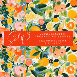 抽象芸術柑橘類およびフローラ装飾紙セット ラッピングペーパーシート