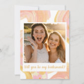 抽象芸術桃の黄色の写真の花嫁の提案 招待状 (正面)