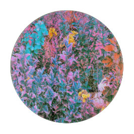 抽象芸術桃、ピンクグリーン、アクアガーデンの葉 カッティングボード