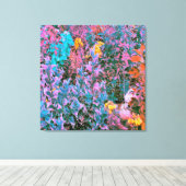 抽象芸術桃、ピンクグリーン、アクアガーデンの葉 キャンバスプリント (インサイチュ (ウッドフロア))