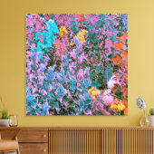 抽象芸術桃、ピンクグリーン、アクアガーデンの葉 キャンバスプリント (インサイチュ (リビング))