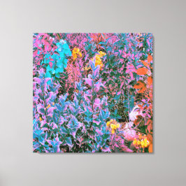 抽象芸術桃、ピンクグリーン、アクアガーデンの葉 キャンバスプリント