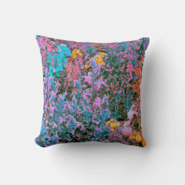抽象芸術桃、ピンクグリーン、アクアガーデンの葉 クッション