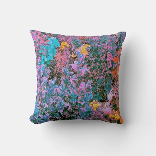 抽象芸術桃、ピンクグリーン、アクアガーデンの葉 クッション (正面)