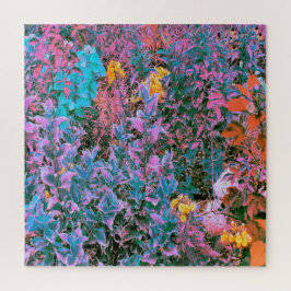 抽象芸術桃、ピンクグリーン、アクアガーデンの葉 ジグソーパズル