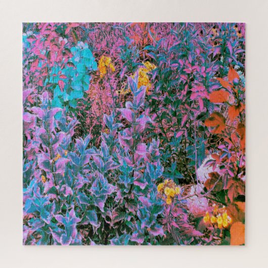 抽象芸術桃、ピンクグリーン、アクアガーデンの葉 ジグソーパズル (縦)