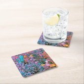 抽象芸術桃、ピンクグリーン、アクアガーデンの葉 スクエアペーパーコースター (インサイチュ)