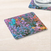 抽象芸術桃、ピンクグリーン、アクアガーデンの葉 スクエアペーパーコースター (アングル)