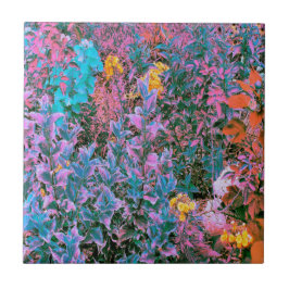 抽象芸術桃、ピンクグリーン、アクアガーデンの葉 タイル