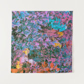 抽象芸術桃、ピンクグリーン、アクアガーデンの葉 タペストリー (正面(横))