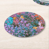 抽象芸術桃、ピンクグリーン、アクアガーデンの葉 ラウンドペーパーコースター (アングル)