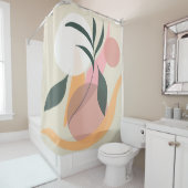 抽象芸術植物のイラストレーションの形状ピンクの緑 シャワーカーテン (インサイチュ)