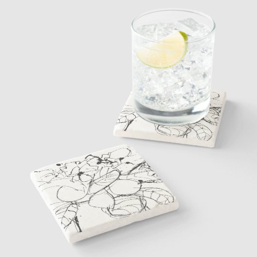 抽象芸術植物スケッチ ストーンコースター (横)